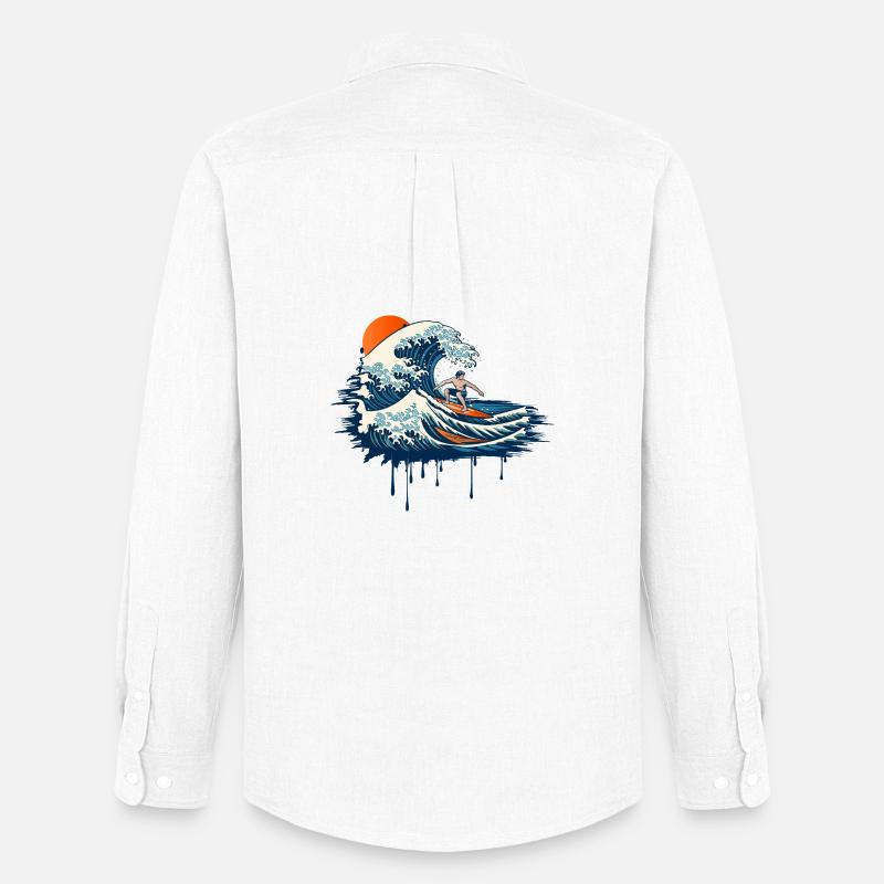 Dynamic Surf Illustration on Powerful Wave - Men's Oxford Shirt by Stanley/Stella - white