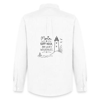 Moin Kopp Hoch Wolkenlos - Männer Oxford Hemd von Stanley/Stella - Weiß - Hinten - AI Model Male 185 dark (185cm)