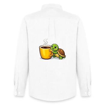 Kaffeeturtle mit dampfendem Becher - Männer Oxford Hemd von Stanley/Stella - Weiß - Hinten - AI Model Male 185 dark (185cm)