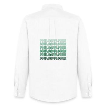 Patron typographique de Philadelphie - Chemise Oxford homme Stanley/Stella - blanc - Dos - AI Model Male 185 dark (185cm)