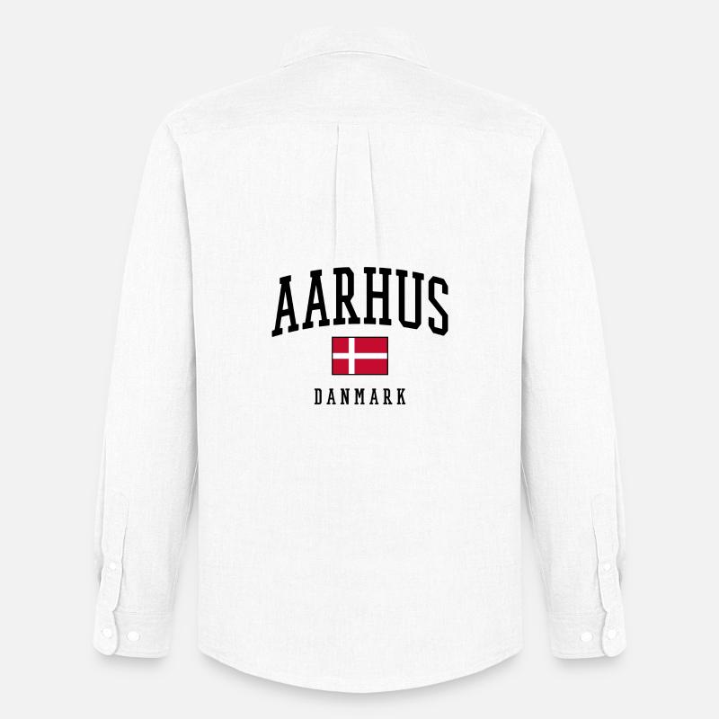 AARHUS DANMARK – Dänemark Flagge Design - Männer Oxford Hemd von Stanley/Stella - Weiß
