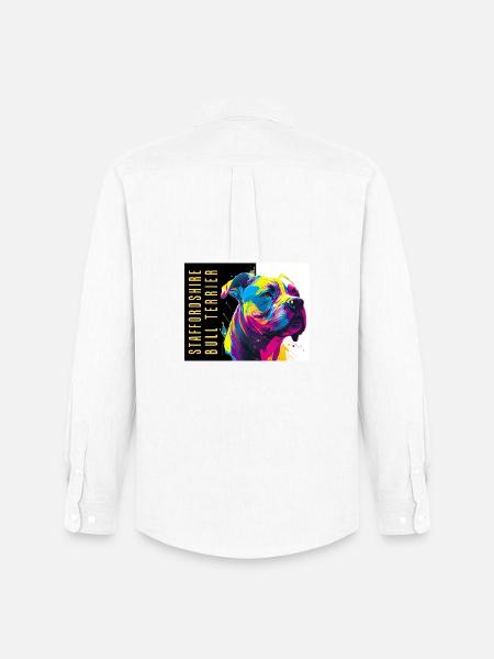 Staffie Head Popart - 050 - Men's Oxford Shirt by Stanley/Stella - white