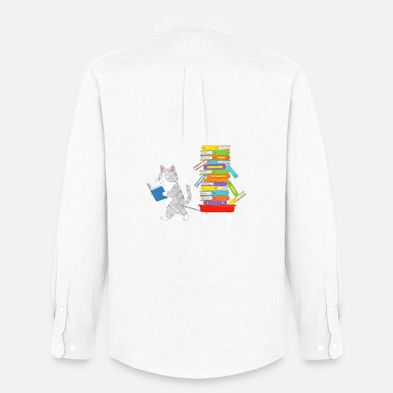 Reading kitten pulls book trolley - Men's Oxford Shirt by Stanley/Stella - white