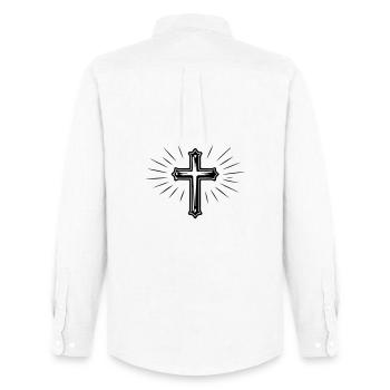 Symbole chrétien croisé - Chemise Oxford homme Stanley/Stella - blanc - Dos - AI Model Male 185 dark (185cm)