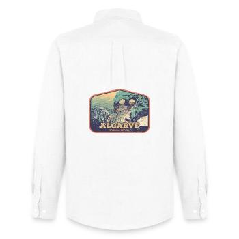 Retro badge, Algarve Portugal, beach summer sun - Men's Oxford Shirt by Stanley/Stella - white - Back - AI Model Male 185 dark (185cm)