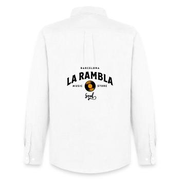 "La Rambla Soul" Barcelona Vintage Music Store - Men's Oxford Shirt by Stanley/Stella - white - Back - AI Model Male 185 dark (185cm)