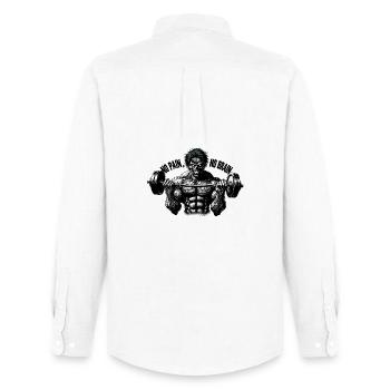 Muscular Zombie - "No Pain, No Brain - Men's Oxford Shirt by Stanley/Stella - white - Back - AI Model Male 185 dark (185cm)