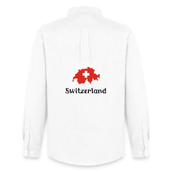 Switzerland (Black Text) - Men's Oxford Shirt by Stanley/Stella - white - Back - AI Model Male 185 dark (185cm)