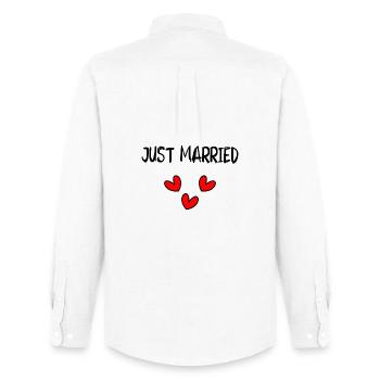JUST MARRIED. EVJF. SAINT VALENTIN. COUPLE - Chemise Oxford homme Stanley/Stella - blanc - Dos - AI Model Male 185 dark (185cm)