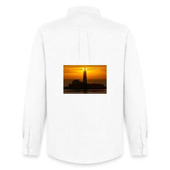 Sonnenaufgang St. Marys Leuchtturm - Männer Oxford Hemd von Stanley/Stella - Weiß - Hinten - AI Model Male 185 dark (185cm)
