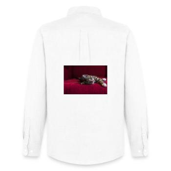 Cute tabby baby cat, lying, photography - Men's Oxford Shirt by Stanley/Stella - white - Back - AI Model Male 185 dark (185cm)