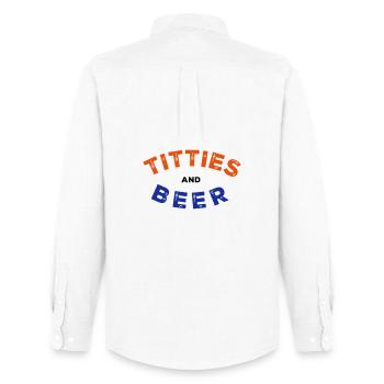 T*tties et bière - Chemise Oxford homme Stanley/Stella - blanc - Dos - AI Model Male 185 dark (185cm)
