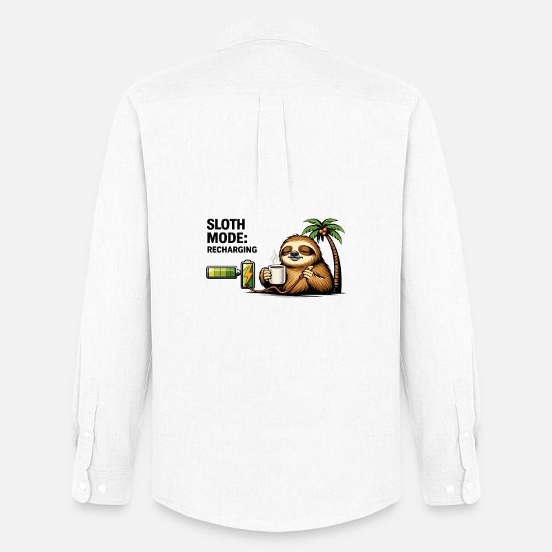 Sloth Mode Recharging Coffee - Men's Oxford Shirt by Stanley/Stella - white