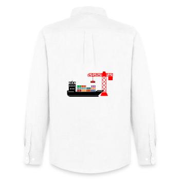 Bateau porte-conteneurs maritime avec déchargement de grue 2 - Chemise Oxford homme Stanley/Stella - blanc - Dos - AI Model Male 185 dark (185cm)