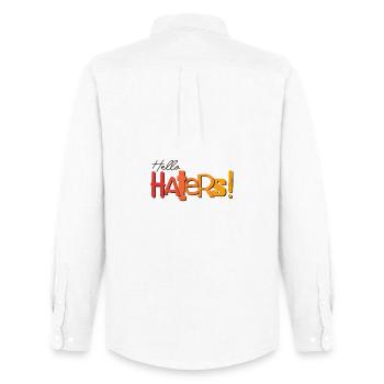 Hello Haters! Cool statement - Men's Oxford Shirt by Stanley/Stella - white - Back - AI Model Male 185 dark (185cm)