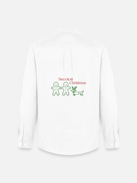Christmas – Minimal Gingerbread & Dachshund (Green) - Men's Oxford Shirt by Stanley/Stella - white