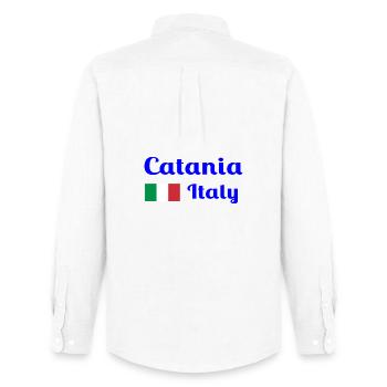Catane, Italie - Imprimés élégants - Chemise Oxford homme Stanley/Stella - blanc - Dos - AI Model Male 185 dark (185cm)