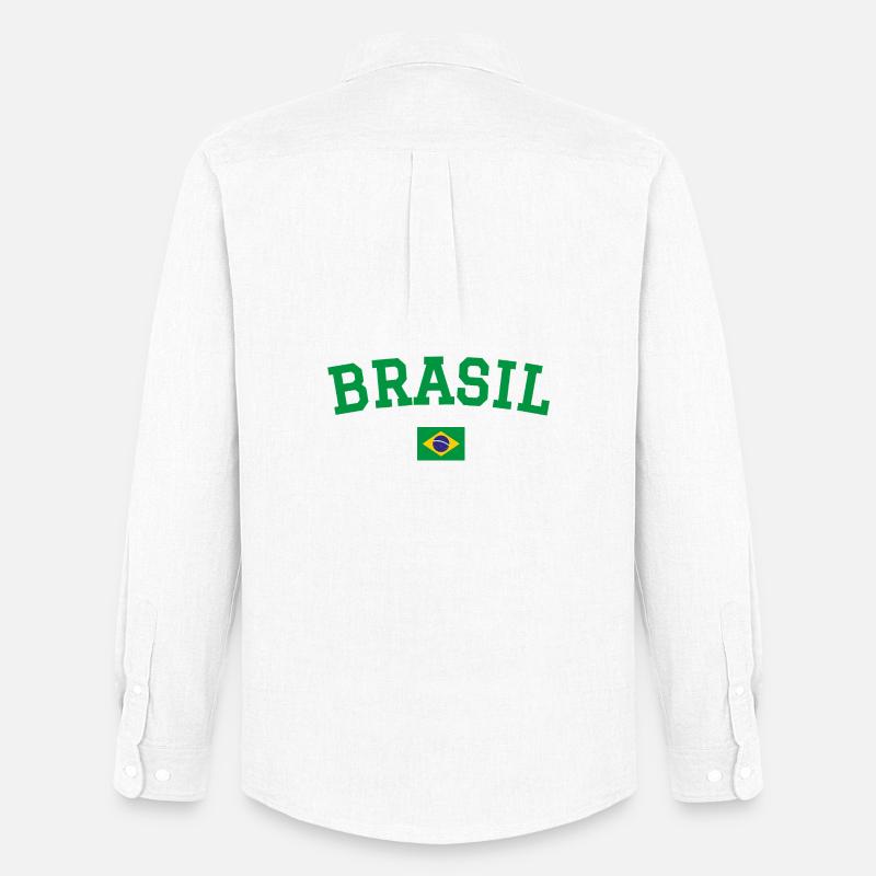 Drapeau du Brésil Conception Vert - Chemise Oxford homme Stanley/Stella - blanc