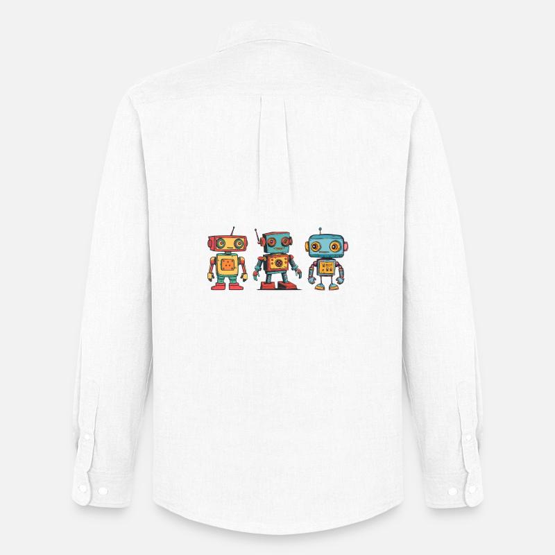 Nostalgische Retro Roboter Illustration - Männer Oxford Hemd von Stanley/Stella - Weiß