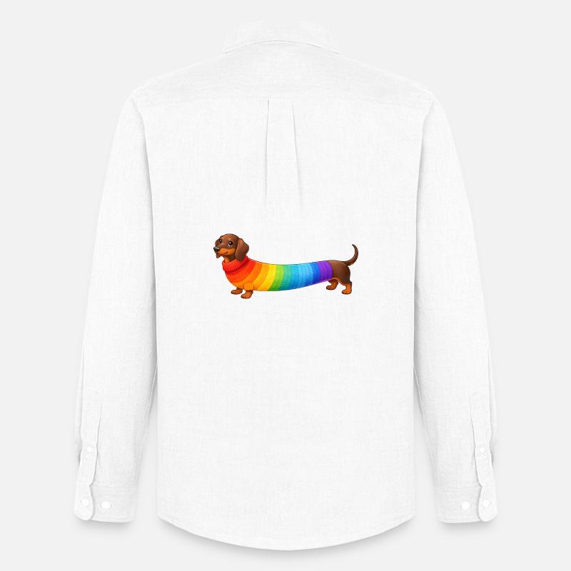 Dackel mit Regenbogen Pullover  - Männer Oxford Hemd von Stanley/Stella - Weiß