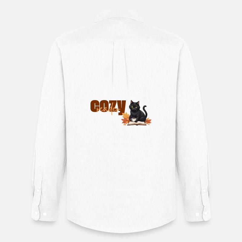 Cozy reader - Herbstlicher Katzenlese-Design - Männer Oxford Hemd von Stanley/Stella - Weiß