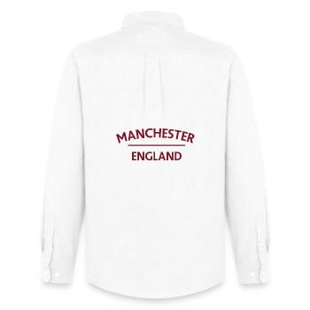Manchester – England Lyric Design - Männer Oxford Hemd von Stanley/Stella - Weiß - Hinten - AI Model Male 185 dark (185cm)