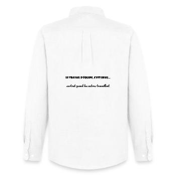 WORK. COLLEAGUE. MESSAGE. QUOTES. HUMOR - Men's Oxford Shirt by Stanley/Stella - white - Back - AI Model Male 185 dark (185cm)
