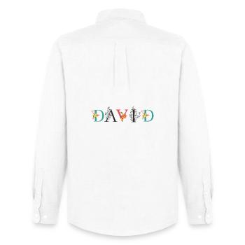 DAVID Nom Art avec fleurs brodées - Chemise Oxford homme Stanley/Stella - blanc - Dos - AI Model Male 185 dark (185cm)