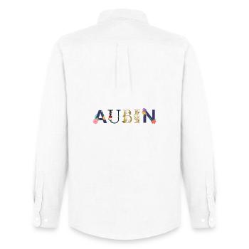 Nom AUBIN Décoré de Fleurs - Chemise Oxford homme Stanley/Stella - blanc - Dos - AI Model Male 185 dark (185cm)