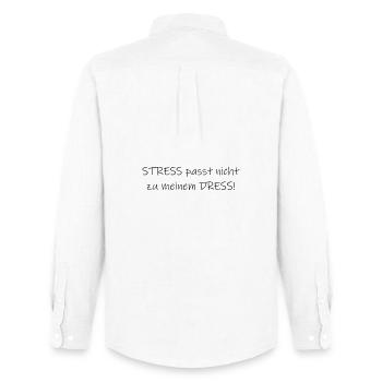Stress passt nicht zu meinem Dress Statement - Männer Oxford Hemd von Stanley/Stella - Weiß - Hinten - AI Model Male 185 dark (185cm)