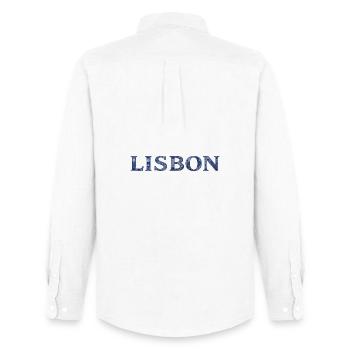 Lisbon Blue Ornament Lettering - Men's Oxford Shirt by Stanley/Stella - white - Back - AI Model Male 185 dark (185cm)