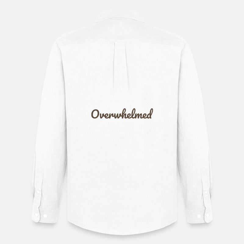 Overwhelms script text in brown - Men's Oxford Shirt by Stanley/Stella - white