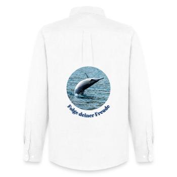 Pure joie de vivre – Jumping dolphin off Mauritius - Men's Oxford Shirt by Stanley/Stella - white - Back - AI Model Male 185 dark (185cm)