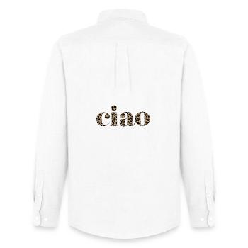 Leopard Print Ciao Lettering Design - Men's Oxford Shirt by Stanley/Stella - white - Back - AI Model Male 185 dark (185cm)
