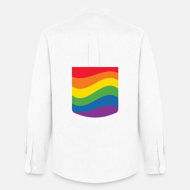 Rainbow Wave Pride Flag Minimal Design - Stanley/Stella Camicia Oxford uomo - bianco