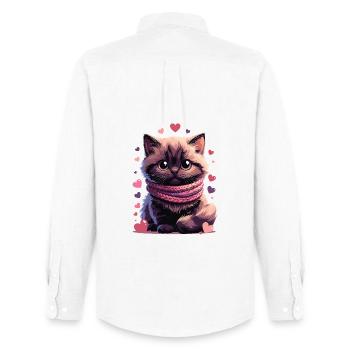 Cozy Kitten Pink Scarf - Men's Oxford Shirt by Stanley/Stella - white - Back - AI Model Male 185 dark (185cm)