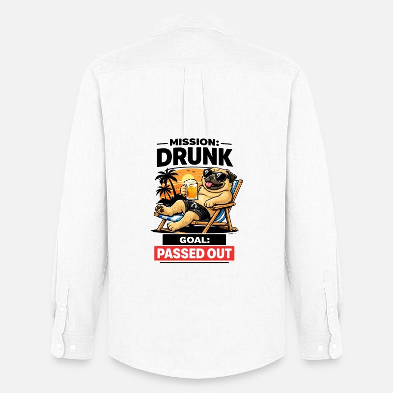 Sunset Pug Loungeing Beer Tee - Männer Oxford Hemd von Stanley/Stella - Weiß
