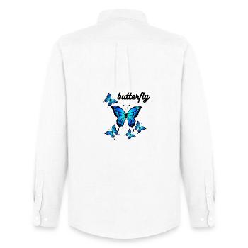 Blue Butterflies on Midnight Black - Men's Oxford Shirt by Stanley/Stella - white - Back - AI Model Male 185 dark (185cm)