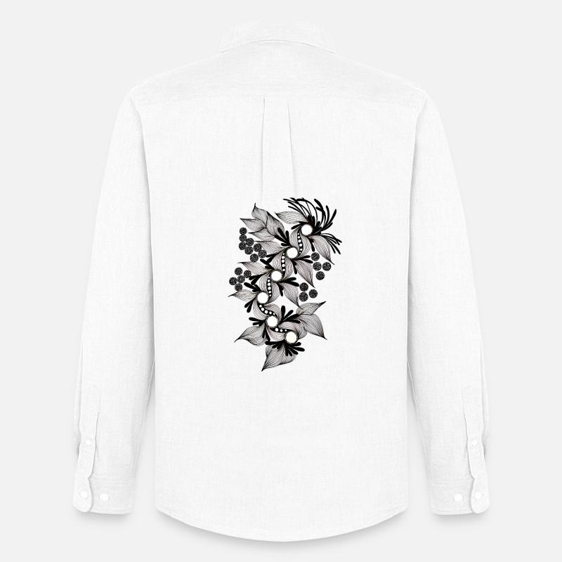 Spirale de fleurs noires et blanches - Chemise Oxford homme Stanley/Stella - blanc