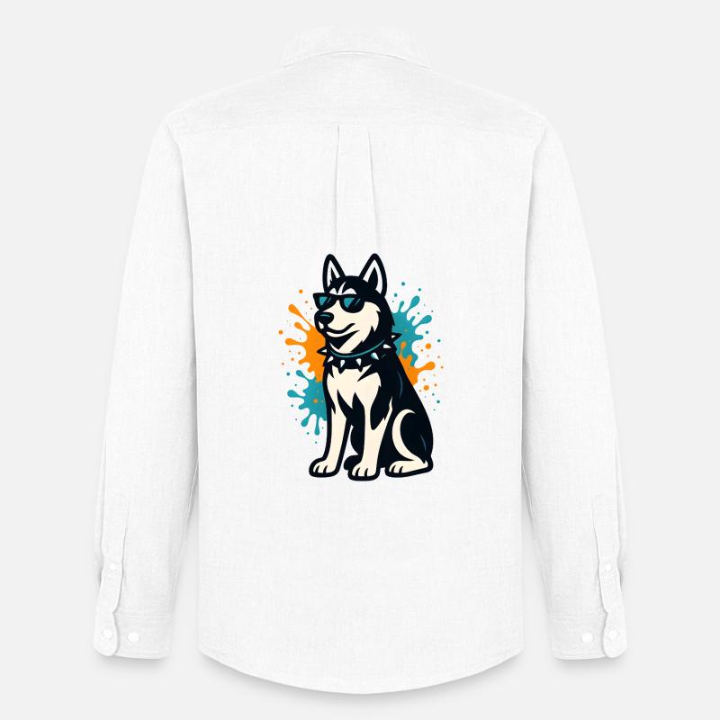 Siberian Husky im Spray-Graffiti mit Sonnenbrille - Männer Oxford Hemd von Stanley/Stella - Weiß