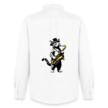 Cat Saxophone Music Street Art Stencils Style - Men's Oxford Shirt by Stanley/Stella - white - Back - AI Model Male 185 dark (185cm)