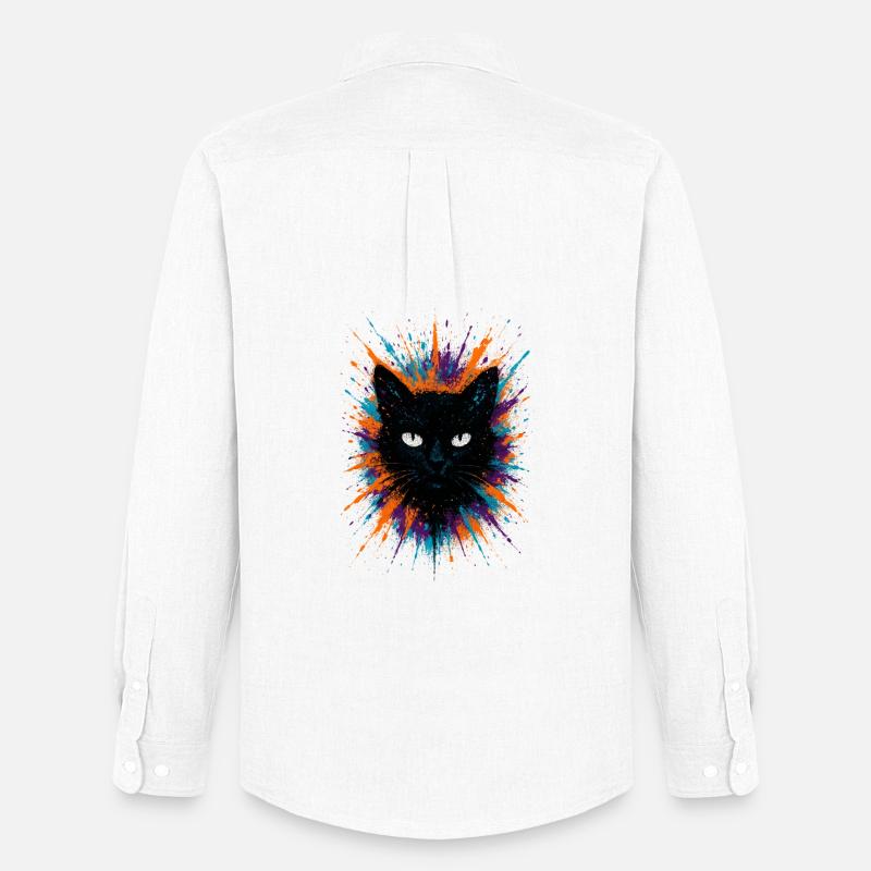 Schwarze Katze Aquarell-Splash-Kunst - Männer Oxford Hemd von Stanley/Stella - Weiß