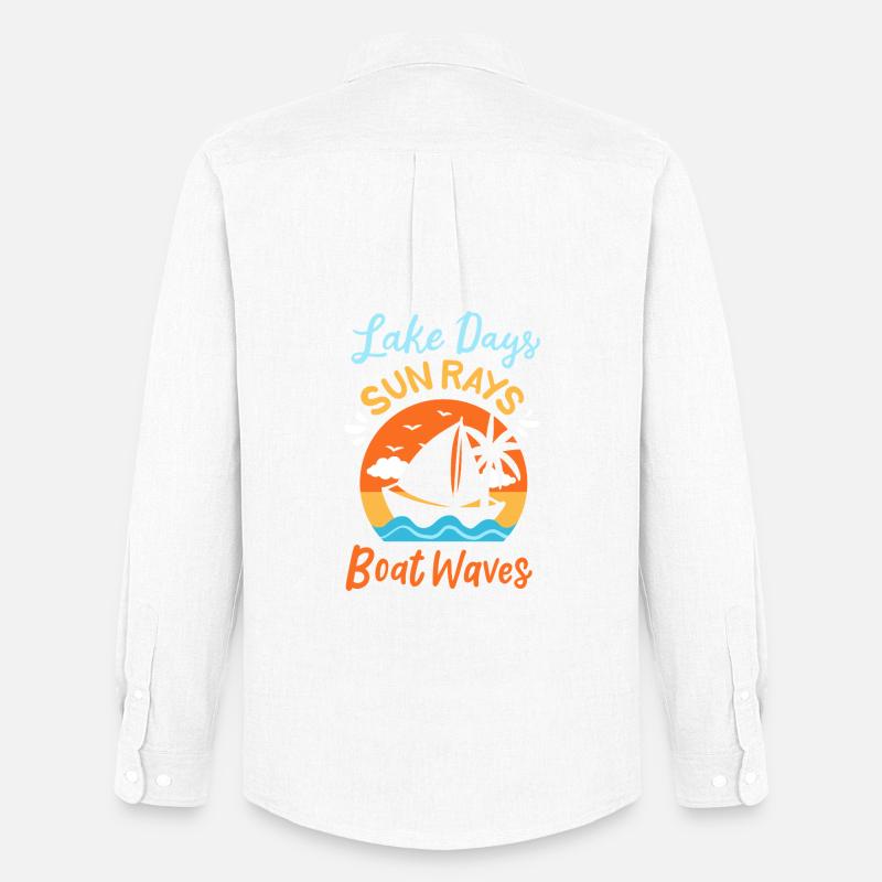 Lake Days Sun Rays Boat Waves Retro Sailing Art - Stanley/Stella Camicia Oxford uomo - bianco