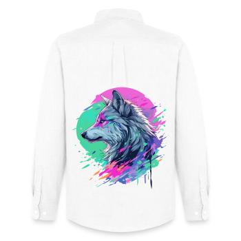 Wolf Wolfskopf Manga Anime Japan Style Kunst Bunt - Männer Oxford Hemd von Stanley/Stella - Weiß - Hinten - AI Model Male 185 dark (185cm)