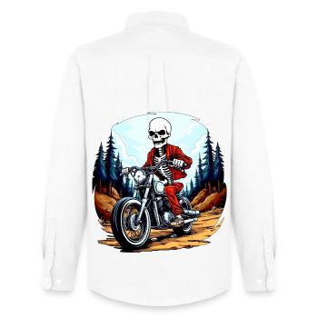 Skeleton Motorcyclist - Men's Oxford Shirt by Stanley/Stella - white - Back - AI Model Male 185 dark (185cm)