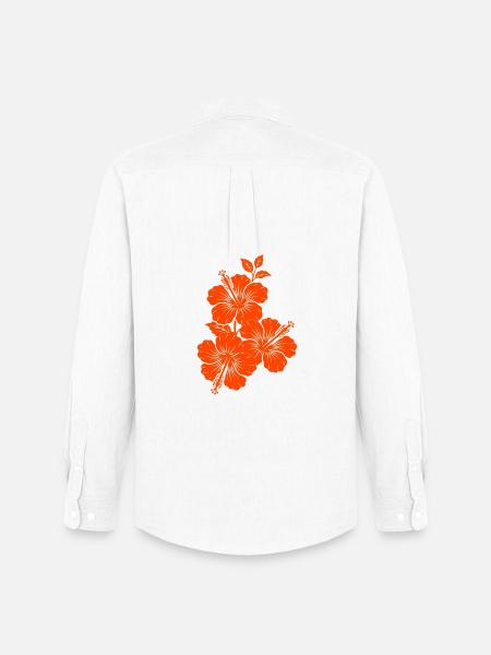 Orange Hibiscus Triple Flower Silhouette - Men's Oxford Shirt by Stanley/Stella - white
