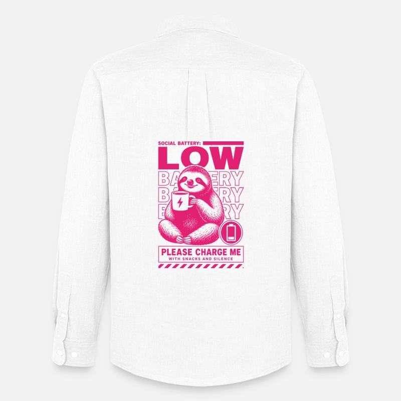 Low Battery Sloth Funny Design - Männer Oxford Hemd von Stanley/Stella - Weiß