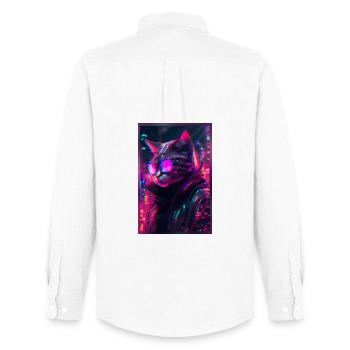 Techno Katze Japan Neon City Art - Männer Oxford Hemd von Stanley/Stella - Weiß - Hinten - AI Model Male 185 dark (185cm)