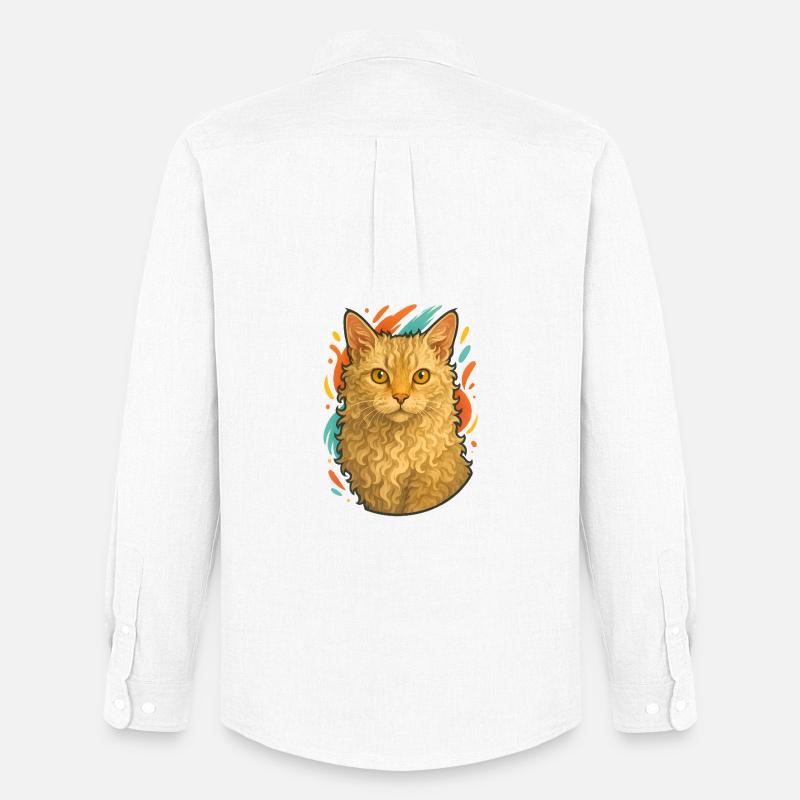LaPerm Katze mit lebendigem Hintergrund - Männer Oxford Hemd von Stanley/Stella - Weiß