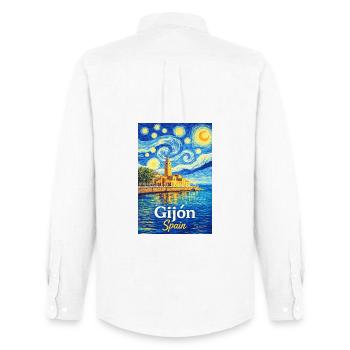 Gijón, Espagne - Chemise Oxford homme Stanley/Stella - blanc - Dos - AI Model Male 185 dark (185cm)